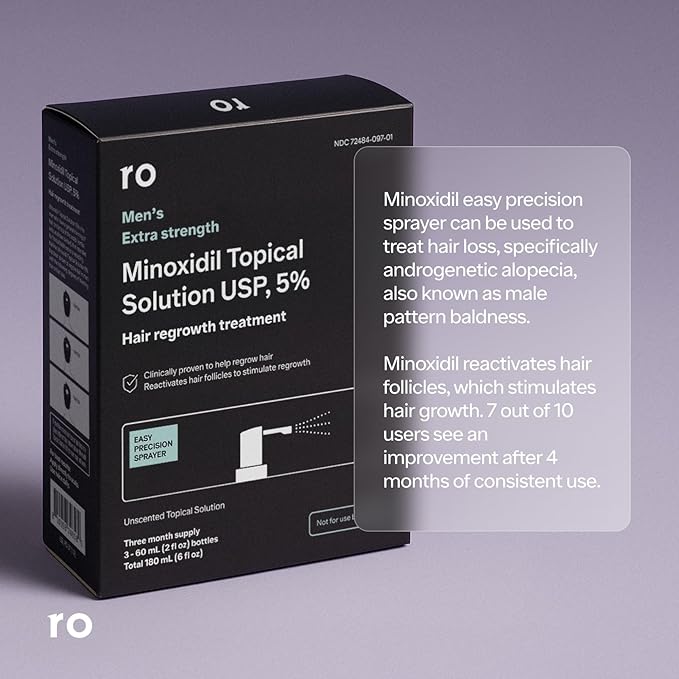 Roman Men's Topical Hair Regrowth Treatment Spray | 5% Minoxidil Solution, Clinically Proven for Thinning Hair, Easy to Use, Unscented | 3-Month Supply