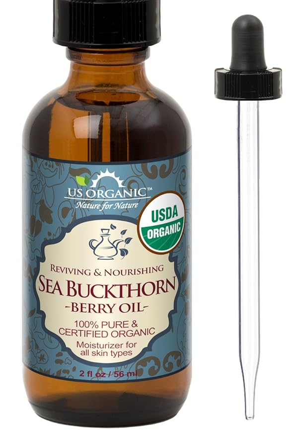 US Organic Sea Buckthorn Berry (Fruit) Oil, Supercritical CO2 extracted, USDA Certified Organic,100% Pure Virgin, Unrefined in Amber Glass Bottle, Face, Hair, spot treatment, Anti Aging, 2 oz (56 ml)