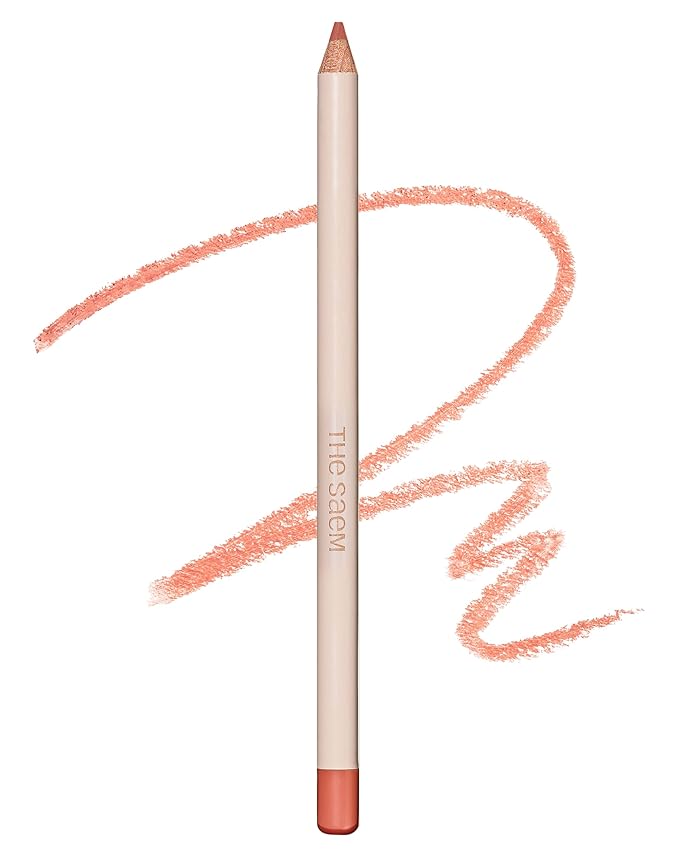 THESAEM Cover Perfection Lip Pencil - 08 Lusty Soft Coral - Slim 4mm Lip Liner for Overlip Correction - Korean Makeup Lip Contouring Pencil Easy Blending Formula, 0.04oz