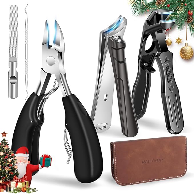 2025 Toenail Clippers for Thick Nails for Seniors, Nail Clippers for Men Angled Head, Toe Nail Clippers Slanted, Wide Jaw Opening with Catcher, Heavy Duty Ingrown Toenail Clippers Long Handle