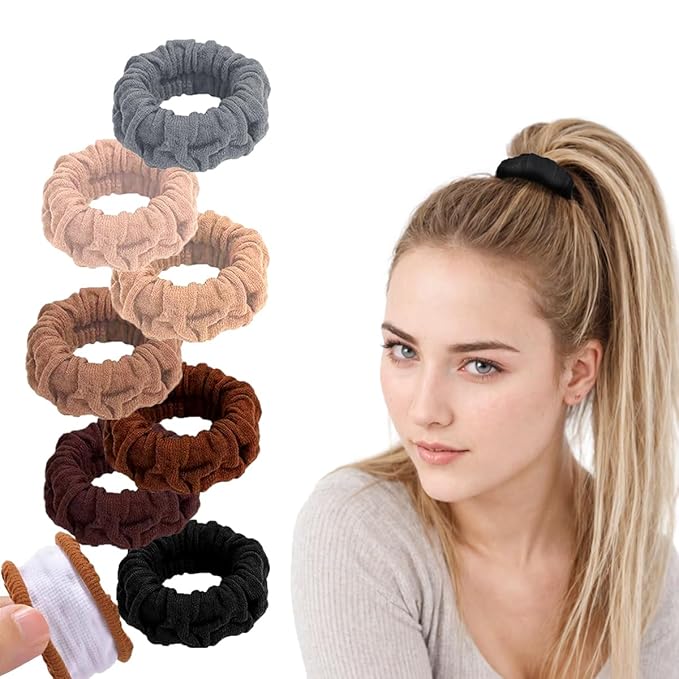 Hair Scrunchies For Women's Hair Black Seamless Hair Ties No Damage Ponytail Holders With All Day Hold Thick & Curly & Heavy Fine Hair Accessories Strong Elasticity No Snag Dents Breakage