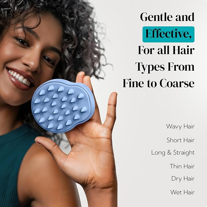 HEETA Scalp Massager 2 Pack for Hair Growth, Soft Silicone Bristles to Remove Dandruff and Relieve Itching, Scalp Scrubber for Hair Care Relax, Shampoo Brush for Wet Dry Use Blue & Beige