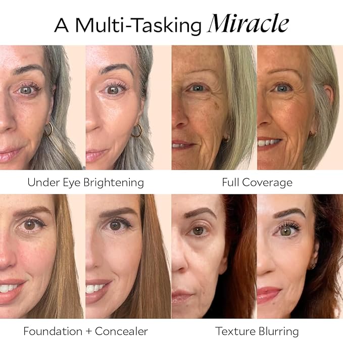 Fièra All-In-Wonder™ Concealer + Foundation – Full-Coverage, Crease-Proof, Hydrating Formula for Mature Skin, Blurs Fine Lines & Dark Circles, Radiant Second-Skin Finish – Neutral, 0.5 FL. OZ. / 15 ML