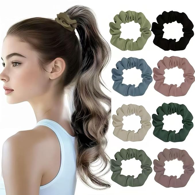 8 Pcs Small Satin Scrunchies for Women, No Damage No Crease Hair Ties for All Hair Types and Textures, Thin Hair Elastic Bands Ponytail Holders for Girls Hair Accessories (Neutral Color)