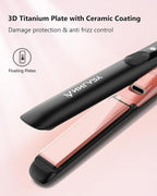 Hair Straightener 1 Inch Flat Iron and Curler 2 in 1 Titanium Ceramic Ionic Dual Voltage Straightener with Heat-Resistant Silicone, for Less Frizz, Shinier & Smoother