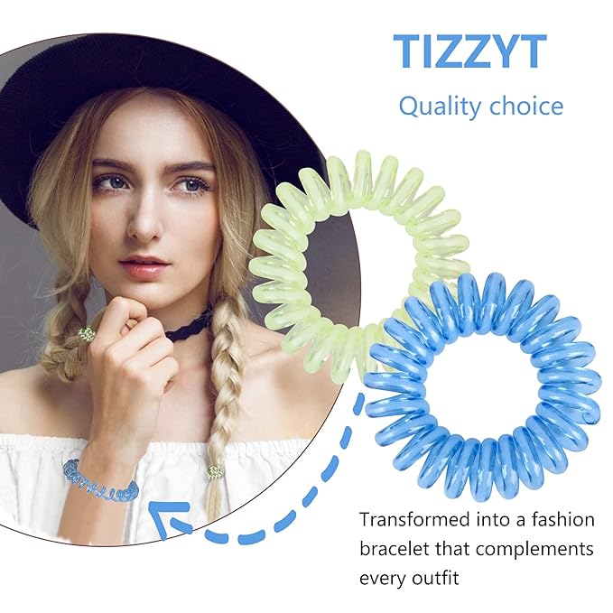 TIZZYT Spiral Hair Ties, No Crease Hair Elastics, Phone Cord Hair Ties, Ponytail Braid Holder For Women And Children, Suitable For Long Lasting Braids, Ponytails, Etc., 18 Pcs- Painless