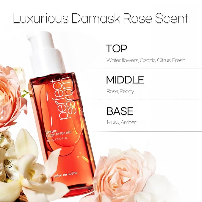 Mise En Scene Perfect Rose Perfume Serum - Hair Refreshing Oil for Dry Hair | Heat Protectant | Argan Oil | Damage Repair | Korean Hair Care | Frizz Ease Essence | Dermask Rose Scent 2.70 Fl. Oz.