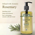 Organic Castor Oil 9 fl oz - Rosemary Infused Cold Pressed - 100% Pure & Hexane Free - Castor Oil for Hair Growth - Moisturizing & Nourishing for Face & Body - The Holly Tree