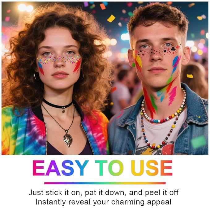 8Pcs Face Makeup Patches, Glitter Freckles Face Tattoo for Teenagers & Young Women, Sparkle Freckles Makeup Patches, Waterproof Face Glitter Freckles for Christmas (8PcsE Rainbow)