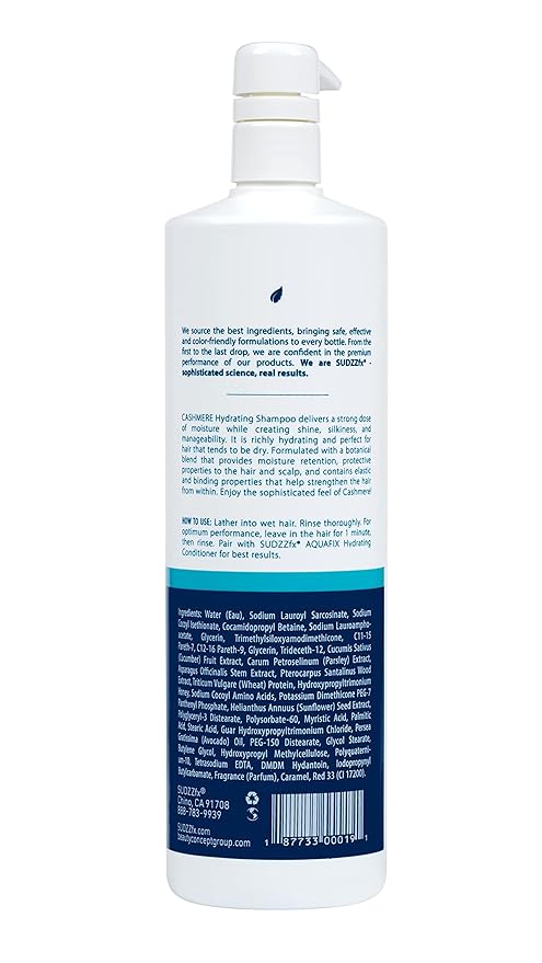 SUDZZFX Cashmere Hydrating Shampoo, 34 fl oz - Hair Growth Shampoo - Color Safe, Sulfate Free, Paraben Free, and moisturizing for Dry Hair Men and Women