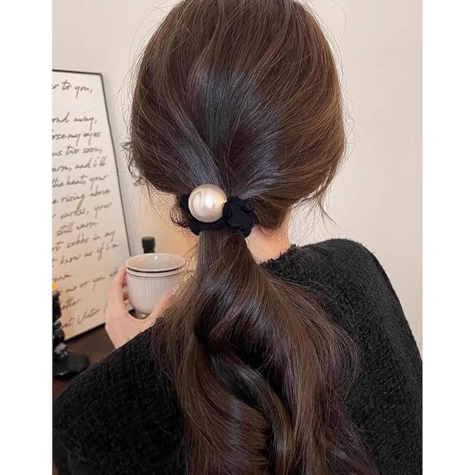 Silk Scrunchies Hair Ties 4Packs – Super Soft Thin Hair Scrunchies, Gentle on Hair, Faux Pearl Decorated Hair Accessories for Women