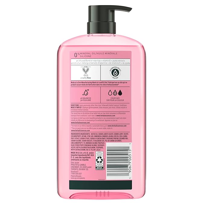 Herbal Essences Rose Hips Shampoo - Smooth, Shiny Hair with Vitamin E & Jojoba, Safe for Color Treated Hair, Floral Scent, Cruelty-Free, Dermatologist-Tested, 29.2 Fl Oz (Pack of 2)