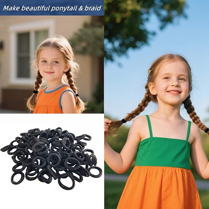 Mini Small Glittering Hair Ties All Hair Types Seamless Glitter Hair Ponies Elastics Ponytail Holders Hair Scrunchies Hair Accessories Baby Girls Kid Children 100 pcs