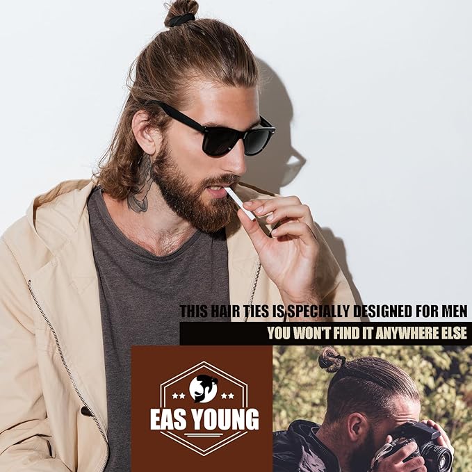EasYoung Braided Mens Hair Ties For Men, For Buns Curly Thick Dense Hair Elastic Hair Ties For Guys, No damage No Crease Breakage, 9 Count (Pack of 1)