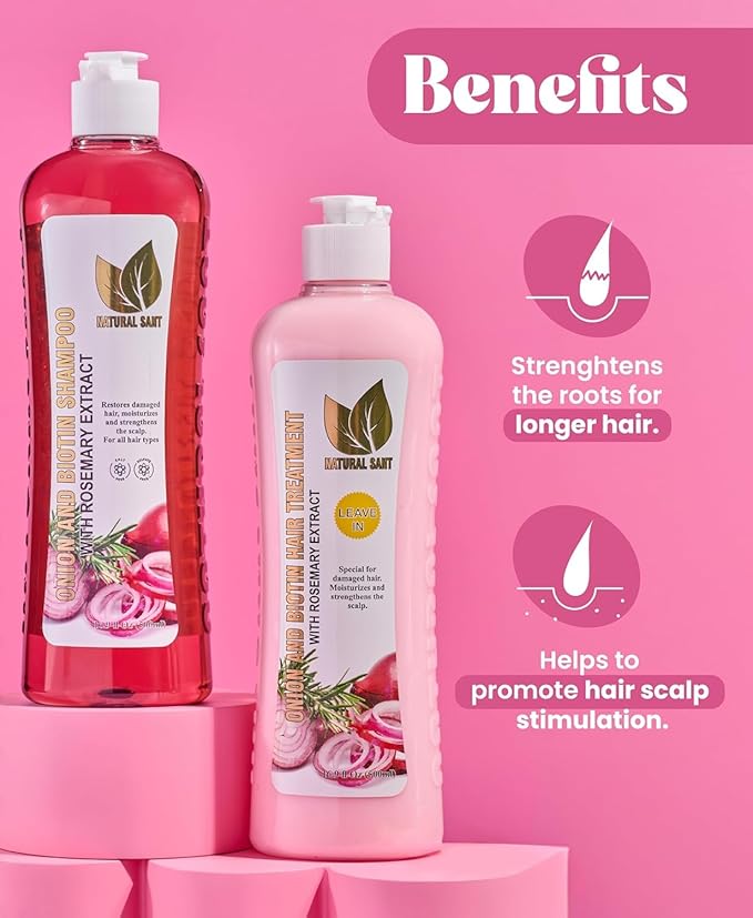 NATURAL SANT - Onion Biotin and Rosemary Shampoo & Treatment Set for Stronger, Thicker and Longer Hair - Soft and Shine, Hair Loss and Thinning, Growth Shampoo, Paraben Free, Silicone Free
