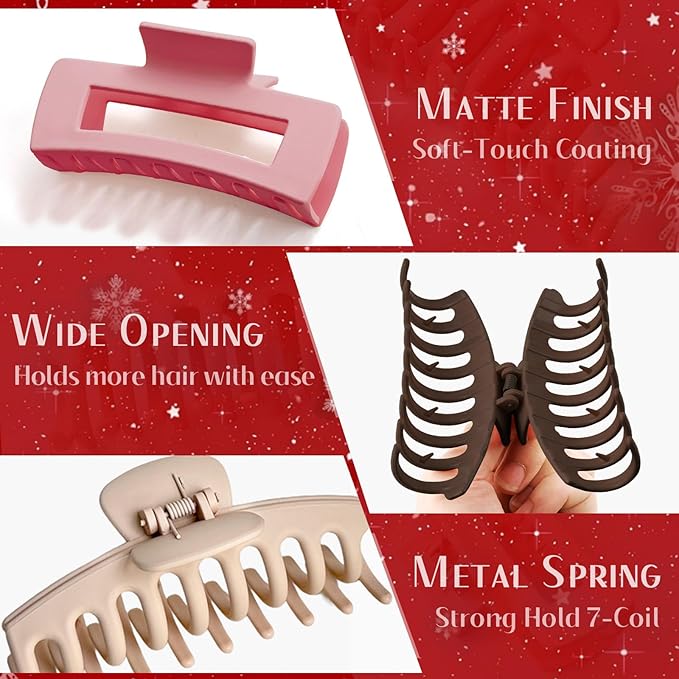 TOCESS 8 Pack Jumbo Hair Claw Clips for Women, Big 4.33 Inch Matte Finish Claw Clips, Durable Non-Slip Rectangle Claw Set for All Girls Hair Types like Thick, Thin, Wavy, or Straight Hair