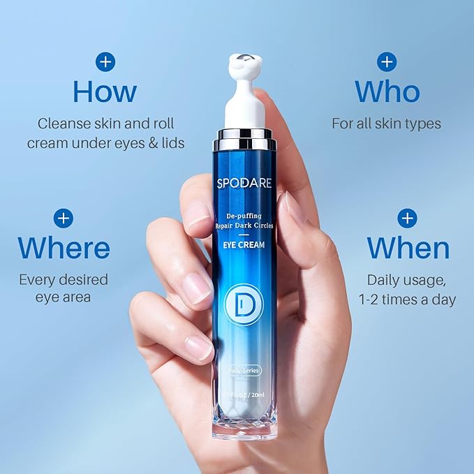 Caffeine Eye Cream, Under Eye Cream for Dark Circles, Puffiness & Puffy Bags, Wrinkles Fine Lines, Eye Roller Serum with 360° Massage Ball for Women and Men - 0.7 fl. oz