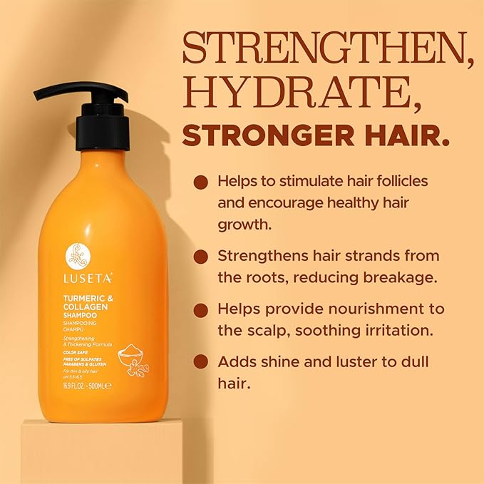 Luseta Hair Growth Shampoo with Turmeric & Collagen, Thickening Volumizing Shampoo for Women and Men with Thinning or Oily Hair, Color Safe, Sulfate and Paraben Free, 16.9 Oz