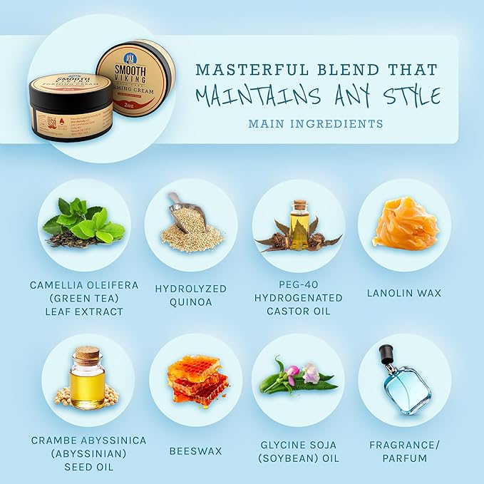 Smooth Viking Forming Cream - High Hold Styling Cream for Matte Finish, Men's Hair Products, Hair Paste for Short, Curly and Long Hair, Made in USA, 2oz