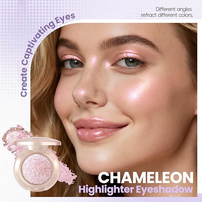 Holographic Light Pink Glitter Eyeshadow, Multichrome Shimmer Color Shifting Single Eyeshadow, Chameleon Metallic Iridescent Eye Shadow Palette Bouncy Texture Fairy Highlighter Makeup #2