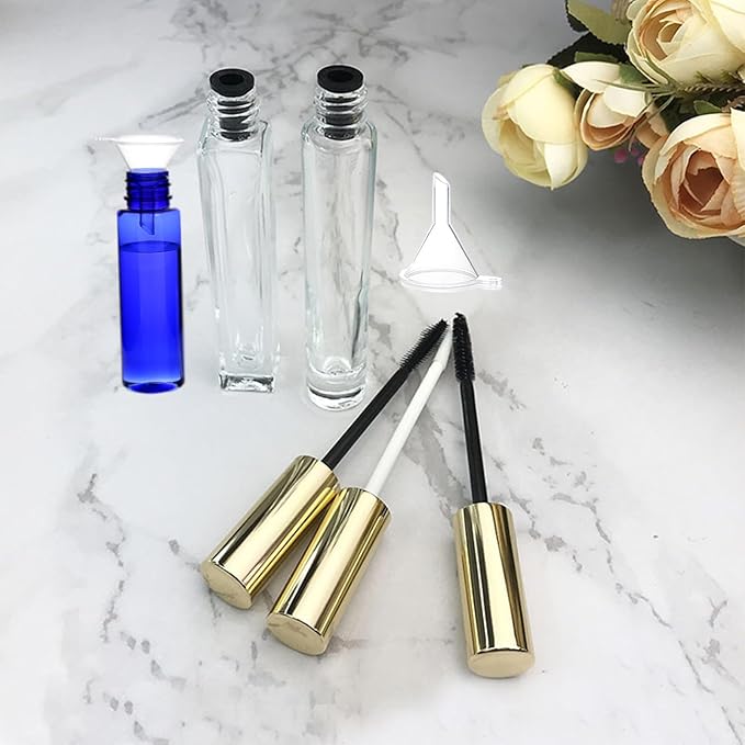 Empty Mascara Tube and Wand Glass, 3PCS 10ml Empty Mascara Tube and Lip Gloss Tubes, Eyelash Spoolies with Tube, Eyelash Growth Packing Tube Container for Home and Travel (B)