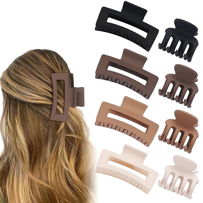 Medium Hair Clips for Women 8 Pcs Small Claw Clips for Thin and Thick Hair 2 Styles Hair Claw Clips Combination Rectangle Banana Jaw Hair Accessories for Women and Girls (Brown)