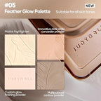 JUDYDOLL Highlight & Contour Palette, All-in-One Matte Highlighter Contour Compact, stocking stuffers, Blendable Makeup for Beginners, for All Skin Tones, Stocking Stuffers (05 Feather Glow Palette)