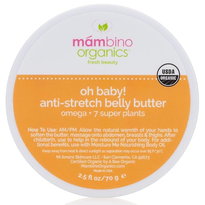 Mambino Organics Oh Baby! Belly Butter, Belly Cream with Shea Butter for Pregnancy, Minimizes Stretch Marks, Vegan, Cruelty-Free, Maternity Skin Care, 4 fl oz