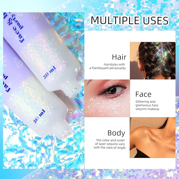 DAGEDA Body Glitter Gel, Holographic Face Glitters Body Gel Shimmer Liquid Eyeshadow, Color Changing Glitter for Face Hair Nails, Glitter Under Light Festival Glitter Makeup 1.7oz (Sparkling Pink)