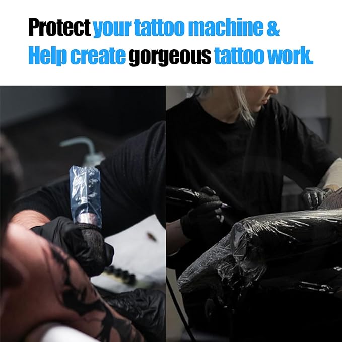 204Pcs Tattoo Pen Covers & Grip Wrap - Black, 200 Covers & 4pcs Grip Tape, Tattoo Machine Parts, Adult