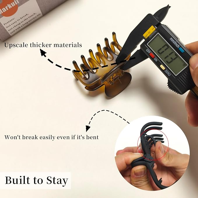 2.7 Inch Hair Claw Clips No Slip Matte Black & Leopard Unbreakable Claw Clips for Momen Thin and Medium Thick Hair, 3 Pack