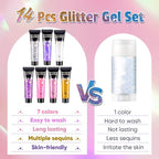 AROIC Kids Unicorn Hair Glitter，14Pcs Body &Face Shimmering Glitter Gel Set，Fairy Costume Sparkle Makeup for Girls，Holographic Sparkle Face Paint for Festivals Princess Birthday Party Gifts (7 Colors)