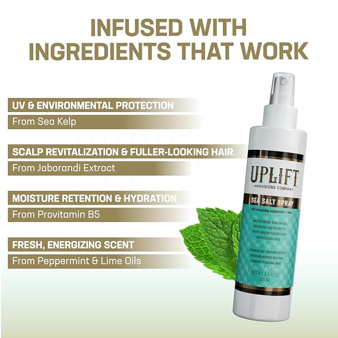 Uplift Provisions Company Sea Salt Spray - Versatile Texture Spray for Hair to Achieve Perfect Beach Waves, Amplify Curly Hair, or Boost Volume in Fine or Thin Strands - 5.5 oz