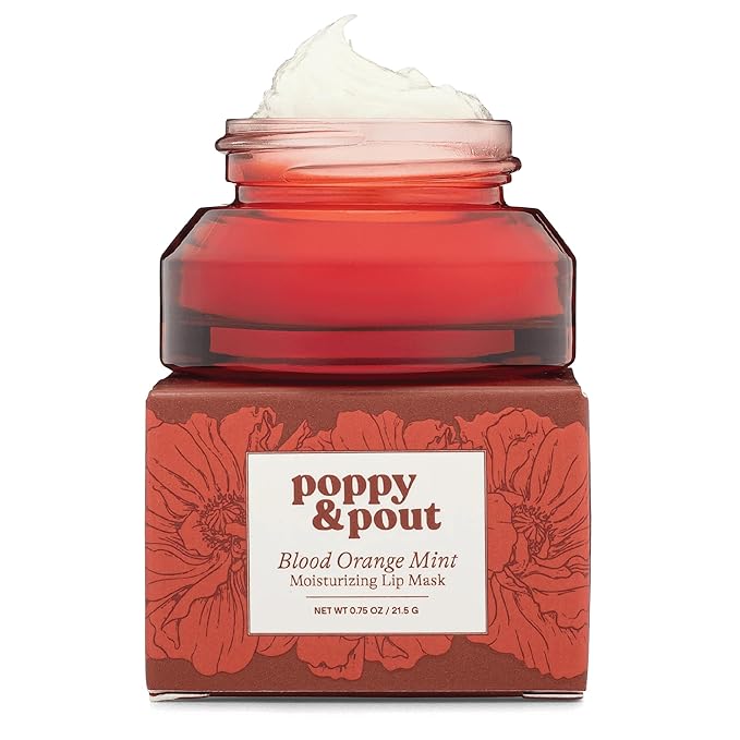 Poppy & Pout Blood Orange Mint Overnight Lip Mask – Moisturizing Natural Lip Treatment with Shea Butter & Beeswax – Cruelty Free, Recyclable Glass Jar (0.65 oz)