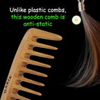 Wide Tooth Wooden Comb Handmade - Natural Vintage Style Wide Tooth Comb for Curls Gentle Styling - Anti-Static Wood Hair Combs For Women Detangling (Wide-tooth)