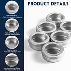 24 Pack 2 Ounce Screw Top Aluminum Tin Jar with Screw Clear Lid and Blank Labels, Refillable 60ml Metal Containers for Lip Balms, Candles, Salves, Spices, Crafts (Silver)