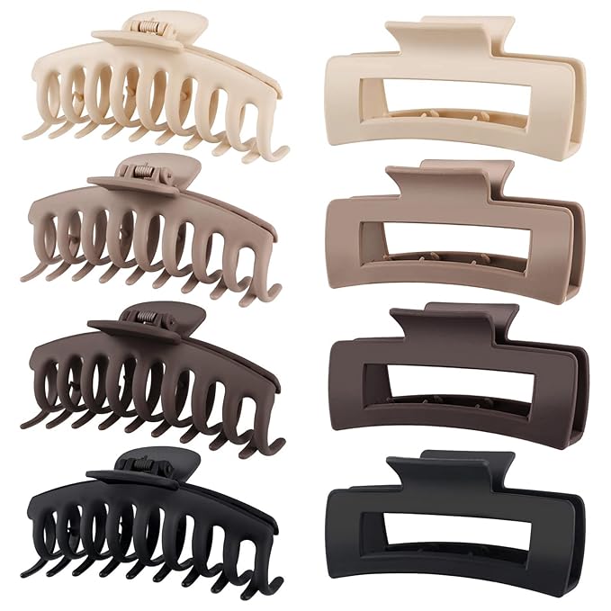 TOCESS Large Hair Claw Clips for Women Girls, 8PK Neutral Matte Jumbo Square Hair Clips for Thick, Thin, Long, Short, Curly Hair, Big Jaw Clip Set for Daily Use