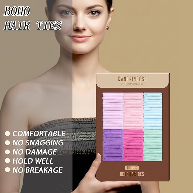 Nylon Hair Ties - No Damage,Strong Soft Cotton Hair Bands Accessories for Thick Hair 100PCS Ponytail Holders for Women Girls