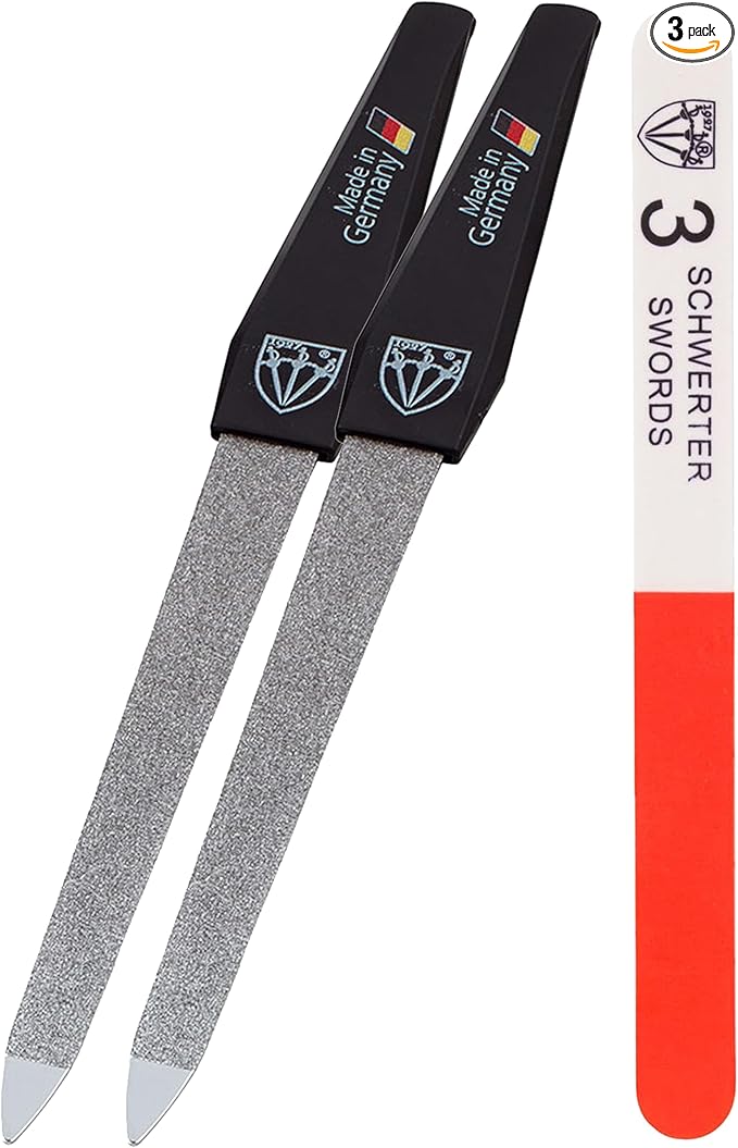 3 Swords Germany - Sapphire Metal Nail File Set 2 Pieces with 1 Piece 3-Way Nail Buffer – Nail Care Made in SOLINGEN/Germany