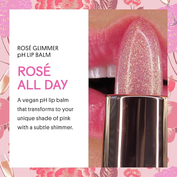 Winky Lux Rosé Glimmer Balm -Hydrating ph Lip Balm, Natural Pink Tint with pH Color Changing, Moisturize & Soften Lips While Leaving Sheer Pink Tint, with Vanilla Scent