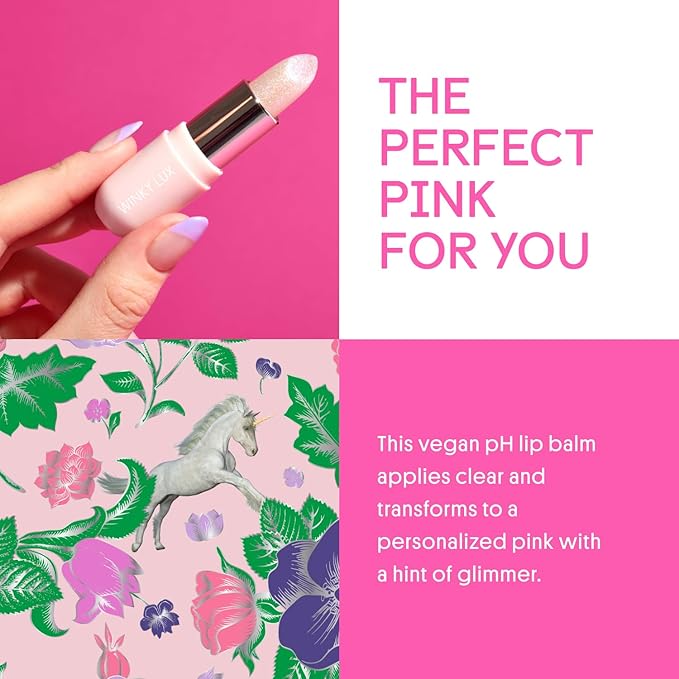 Winky Lux Unicorn Glimmer Balm -Hydrating ph Lip Balm, Natural Pink Tint with pH Color Changing, Moisturize & Soften Lips While Leaving Sheer Pink Tint, with Vanilla Scent