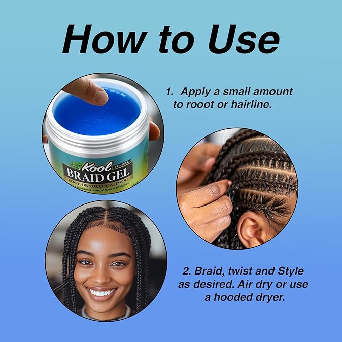 KOOL Braiding Gel Maximum Hold for LOC & Twist - No Flaking, No Whitening, Fast Drying, High Shine, Cool & Refreshing, Long Lasting Hold (10 oz)