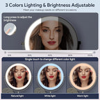 Rocollos 9" Wall Mounted Lighted Makeup Mirror, Large Double Sided 1X/10X Magnifying Mirror, 3 Color LED Vanity Mirror, Touch Dimmable 360° Swivel Light Up for Bathroom