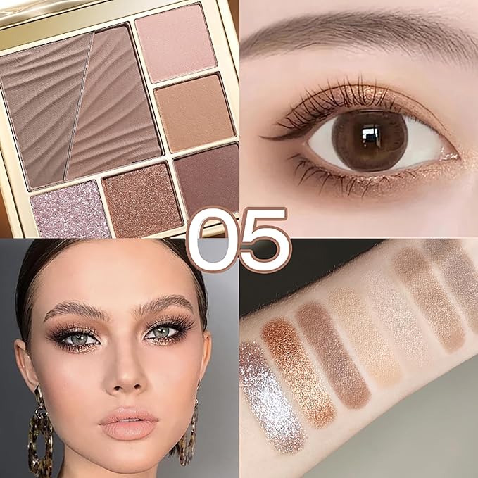 All-in-One Eyeshadow Palette, 7 Colors Eye Shadow Palette, Glitter, Matte, Shimmer Eyeshadows, Blush, Highlighter Contour Makeup Palettes, Highly Pigmented Waterproof Long Lasting. (Color 5)