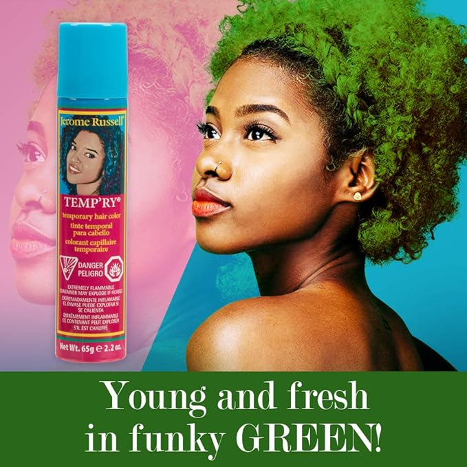 Jerome Russell Green Intense Spray-On Hair Color - Fast-Drying, Non-Sticky, Travel Size Vivid Hair Dye, 2.2 oz