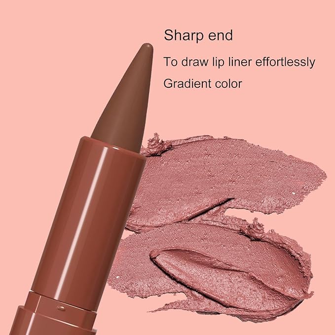 2-in-1 Gradient Dark Red Lip Liner & Lipstick, Waterproof Long Lasting Matte Lip Liner Pencil, Makeup Smudge proof lip liner with Cone Tip (02#-Smokey Rose)
