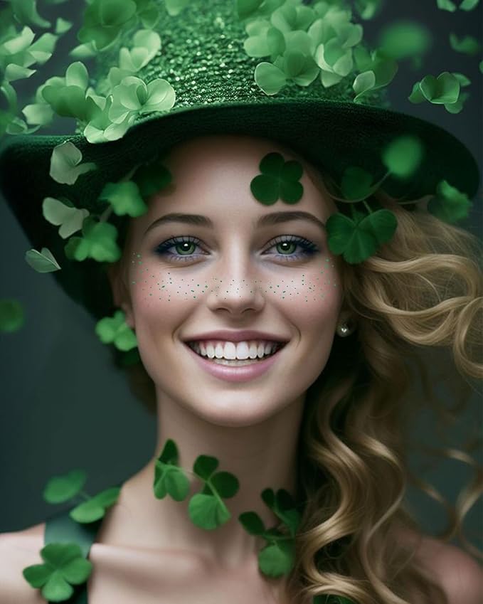 Green Face Glitter - Waterproof and Long-Lasting Body Glitter Speckles, Sparkle Makeup Patches for Festivals and Parties (Green - 8 Sheets)