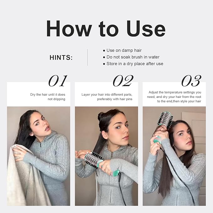 Travel Hair Dryer Brush Dual Voltage Blow Dryer in One, 2 inch Mini Hot Air Styling Tool, Hair Volumizer/Straightener/Curler with Universal Adapter, European Travel Size Styler