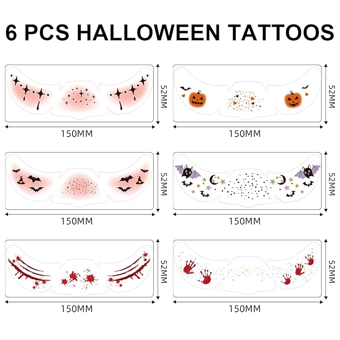 6Pcs Face Makeup Patches, Glitter Freckles Face Tattoo for Teenagers & Young Women, Sparkle Freckles Makeup Patches, Waterproof Face Glitter Freckles for Christmas (6PcsC Halloween)