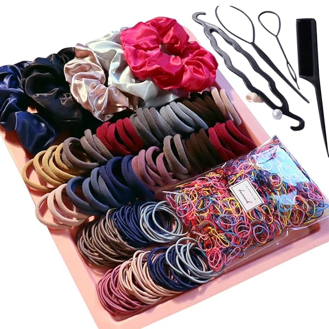 YANRONG 1159PCS Hair Accessories for Woman Set Seamless Ponytail Holders Variety Hair Scrunchies Hair Bands Scrunchy Hair Ties For Thick and Curly (Deep Colour)